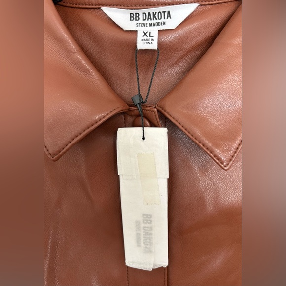 BB Dakota by Steve Madden Lima Faux Leather Mini Shirt Dress Cognac Size XL NWT - Picture 7 of 8